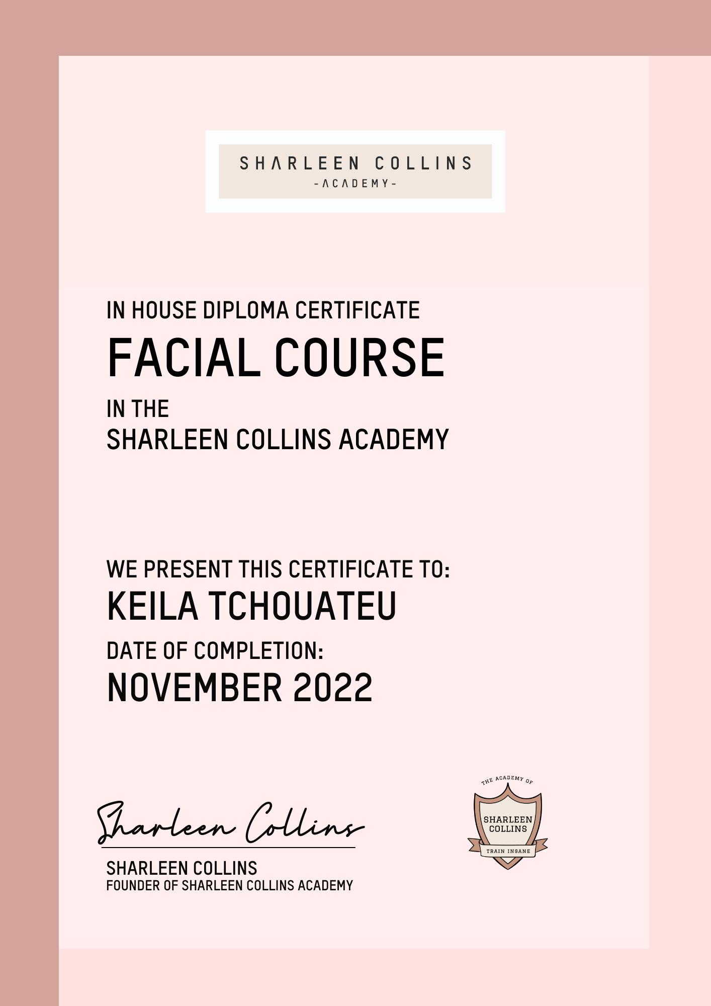 Sharleen Collins Academy – Facial certificate